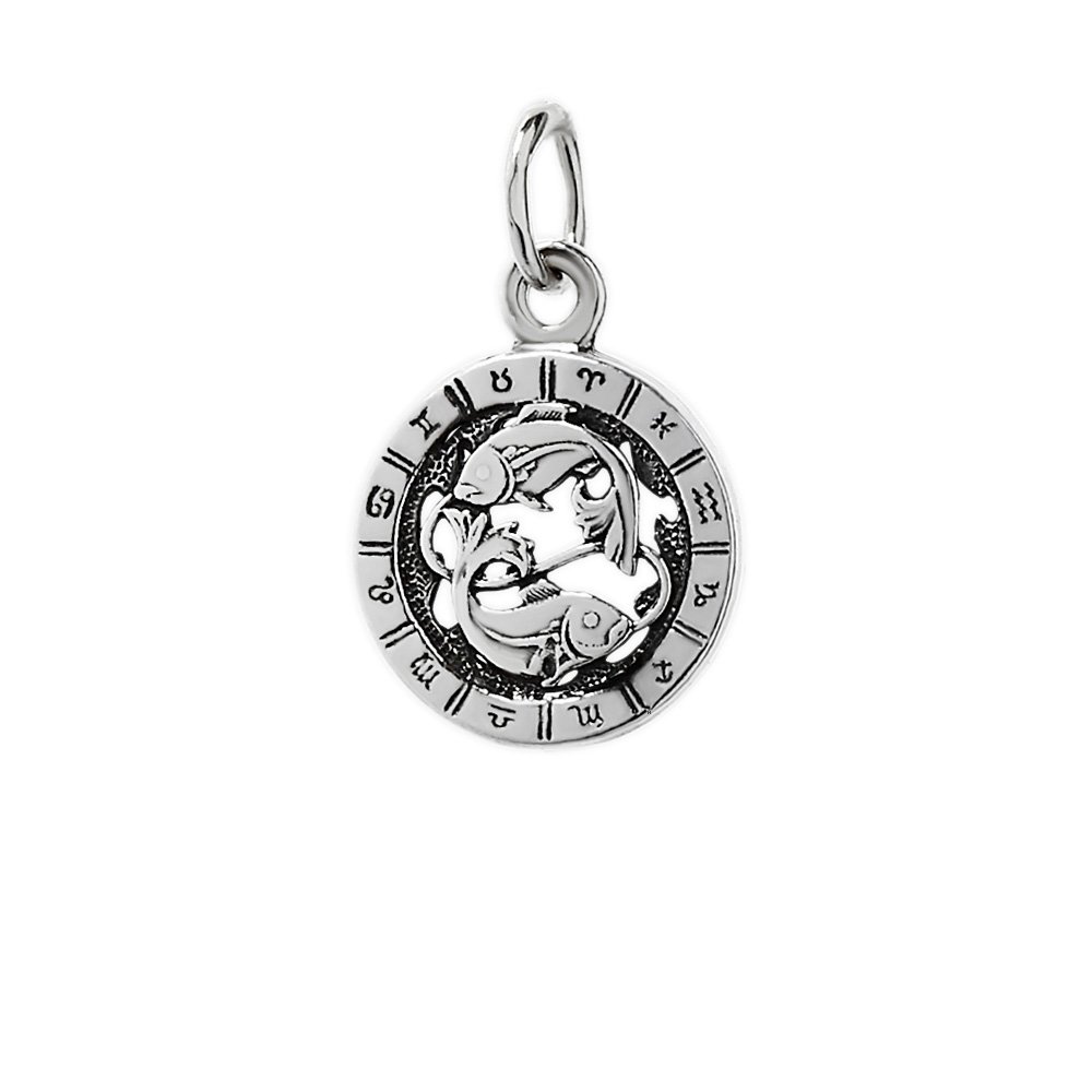 NKlaus 925 sterling silver chain pendant horoscope star sign Pisces Zodiac 6328