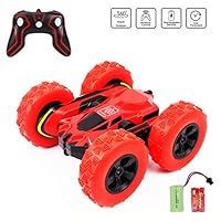 Remote Control Car Rc 4WD Off Road Double Sided Flips 360° Rotation Racing Vehicle, Rechargeable 2.4GHz High Speed 7.5Mph Toy Car for Kids, Battery Included (Red)