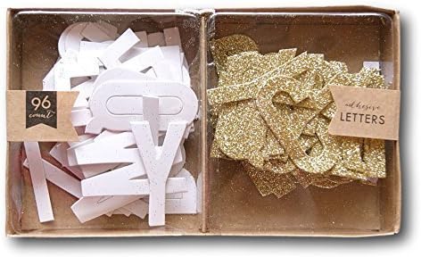 Small Adhesive Crafting Letters - White and Gold Glitter - 96 Count