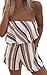 ECOWISH Women Off Shoulder Romper Strapless Floral Print Striped Beach Shorts Jumpsuit (US S, Orange)