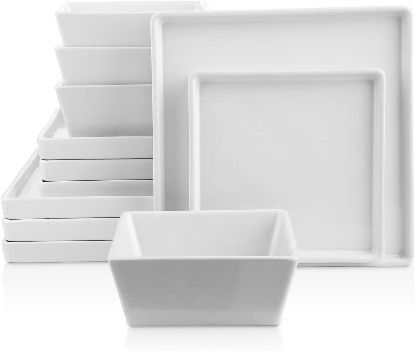  | Stone lain Grace Square Stoneware Dinnerware Set, 12 Piece Service For 4, White: Dinnerware Sets