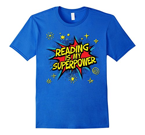 Mens Reading Is My Superpower Shirt, tee reader books Large Royal Blue