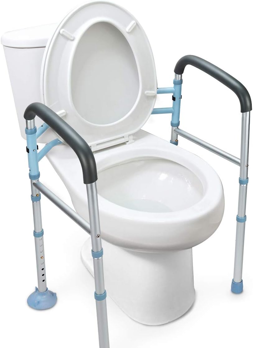 OasisSpace Stand Alone Toilet Safety Rail - Heavy Duty Medical Toilet Safety Frame for Elderly, Handicap and Disabled - Adjustable Bathroom Toilet Handrails Grab Bar, Fit Any Toilet: Health & Personal Care