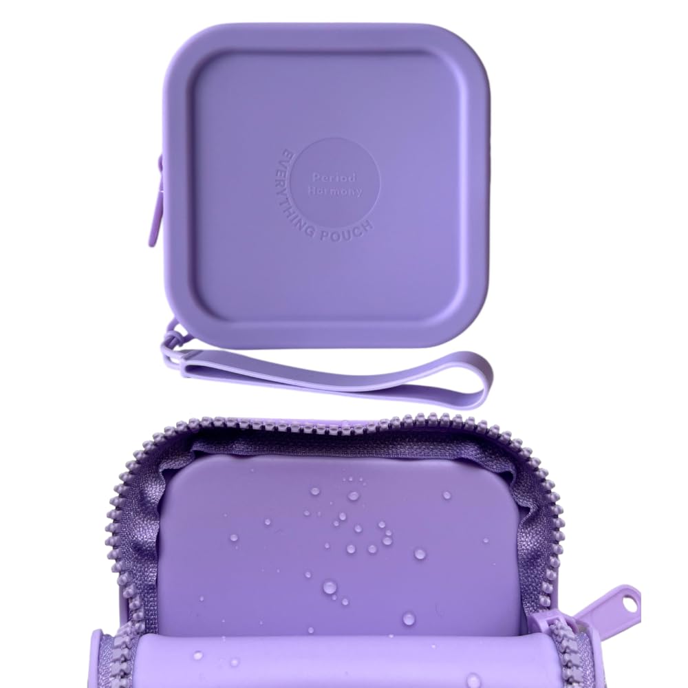 Compact Travel Makeup Bag, Water-Resistant & Durable Cosmetic Bag, Hygienic & Stain-Proof Silicone, Holds Toiletries, Brushes, Period Cups & More, Hanging Make Up Case for Travelling (Medium, Purple)