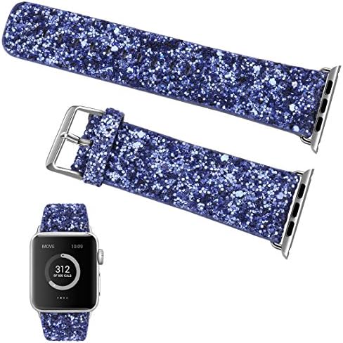 Moonooda For Apple Watch Bands 38/42mm, iWatch Leather Wristband Replacement Women, Bling Glitter Strap Belt for Apple Watch Series 1/2/3 (Blueviolet, 38mm)