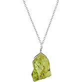 A+ Natural Raw Green Peridot Gemstone Pendant, Minimalist Handmade Dangling Necklace, August Birthstone, Chakra Healing Crystals, Rhodium Plated, 925 Sterling Silver, Valentine Gift for Women, 10"