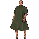 Tycorwd Women's Plus Size Casual Pleated Dress Summer Short Sleeve Flowy Swing Dress Loose Beach Dresses