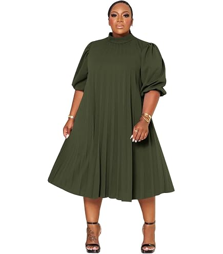 YUNZSXJY Womens Plus Size Dress V Neck Long Sleeve Midi Empire