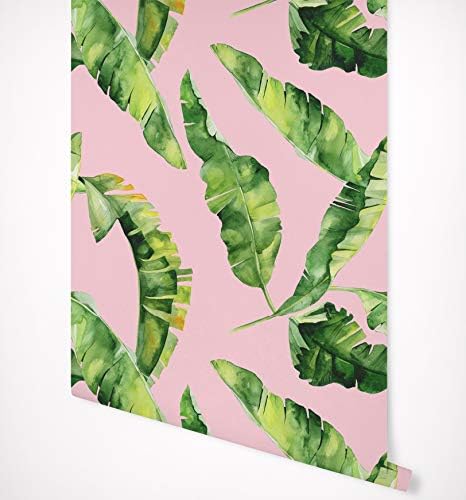 Kraska Banana Leaf Pink Watercolor Wallpaper Self Adhesive Premium Quality Multi Purpose Peel & Stick Wallpaper - Ideal Decor for Home, Nursery, Kitchen, Bathroom, Office, Fridge - 24" x 96"
