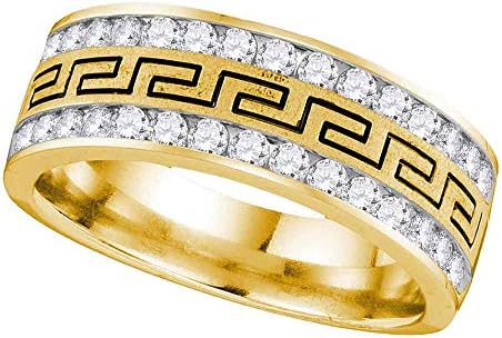 14kt Yellow Gold Mens Round Diamond Double Row Grecco Greek Key Wedding Band 1.00 Cttw