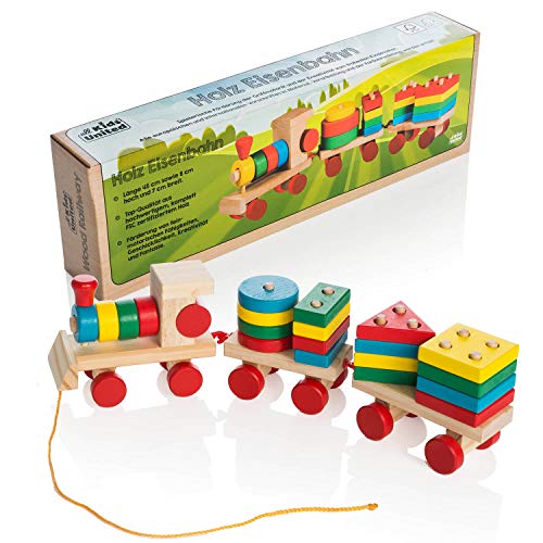 all Kids United® Holz-Eisenbahn Spielzeug-Eisenbahn aus Holz; Kinderspielzeug Sortierwürfel Holz-Zug Lernspielzeug… – Bild 4