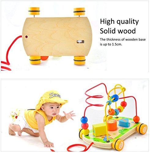 Wooden Toy Bead Maze Toys Coaster Rolling with Pull Along String Rope and Shape Sorter puzzle for Kids Early Education