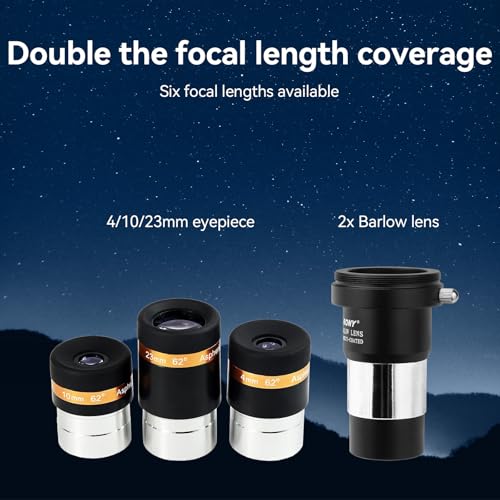 Svbony Eyepiece Set with 2X Barlow Lens, Telescope Eyepiece 62° Wide Angle 4mm 10mm 23mm and Metallic Barlow, 1.25 Inch FMC Lens for Planetary and Lunar Galaxy Observations
