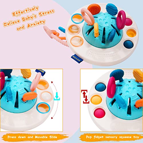 Montessori Toys for Babies 6-12 Months Baby Silicon Sensory Travel Pull  String Teething Toys for 3-6 Months