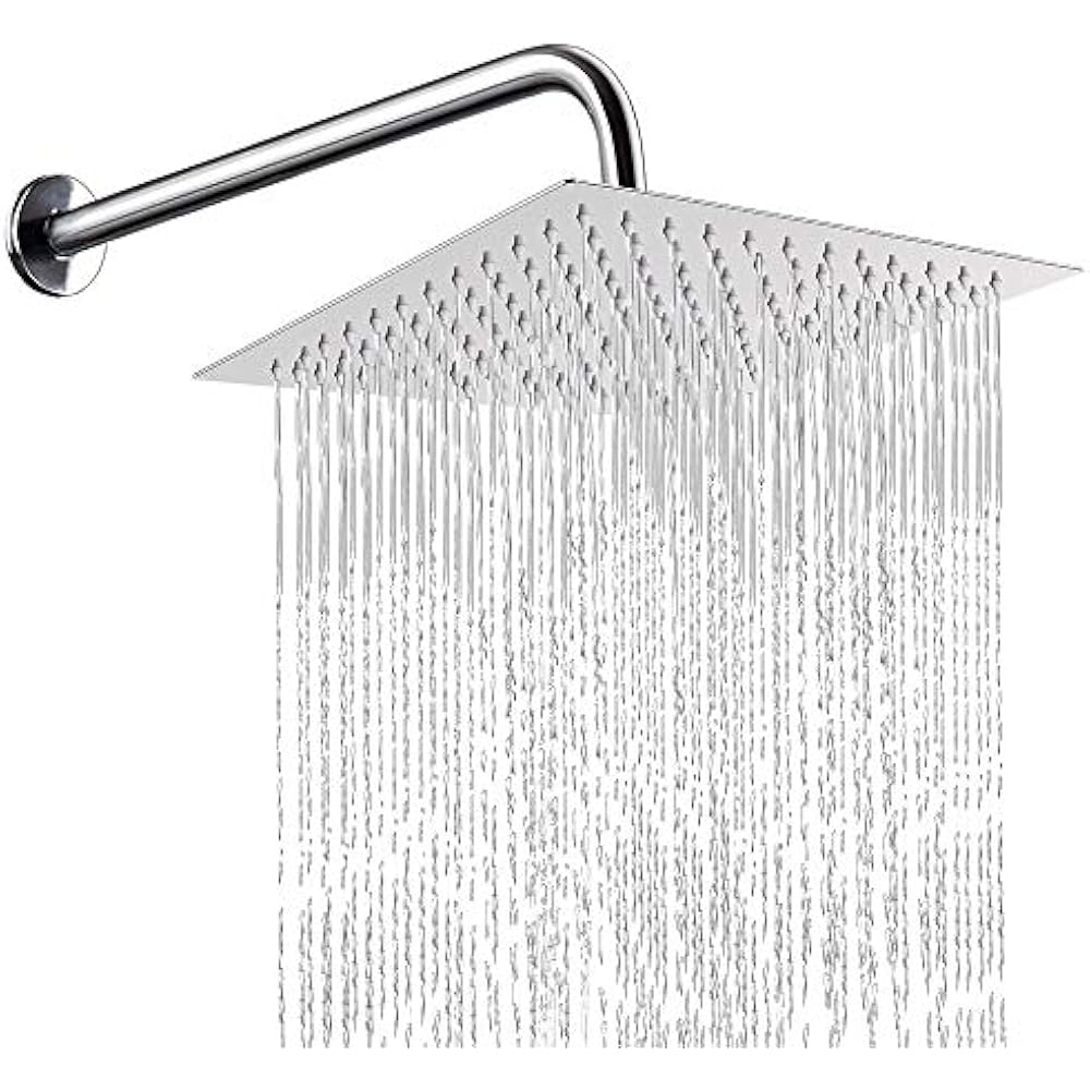 12 Inch Shower Head With 15 Extension Arm, Square Rain Heads High
