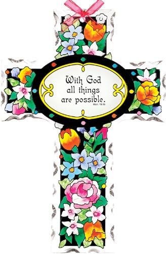 Joan Baker Designs GX4009 Majestic Floral Art Glass Cross Tealight Holder, 6.75-Inch by 12.5-Inch by 7-Inch