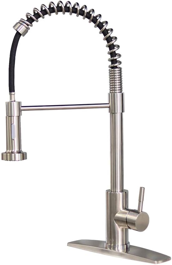 FORIOUS Kitchen Faucet with Pull Down Sprayer, Commercial Spring Kitchen Sink Faucet with Pull Out Sprayer, Single Handle Kitchen faucets with coved Plate, Brush Nickel - - 