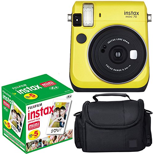 Fujifilm Instax Mini 70 Yellow - Instant Film Camera With Fujifilm Instax Mini 5 Pack Instant Film (50 Shots) + Compact Bag Case - International Version (No Warranty)