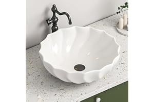 ELLAI Round Vessel Sink Bathroom Sink Above Counter Bowl Sink Porcelain Ceramic Countertop Basin, Glossy White 18.3''x6.5''