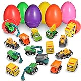 COCOMOON Set of 14 Prefilled Filled Easter Eggs Pull Back Construction Vehicles , 3.5