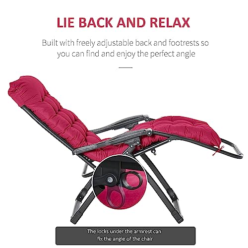 Outsunny Reclining Zero Gravity Chair with Adjustable Backrest, Folding Garden Sun Lounger with Removable Cushion and Headrest, Wine Red