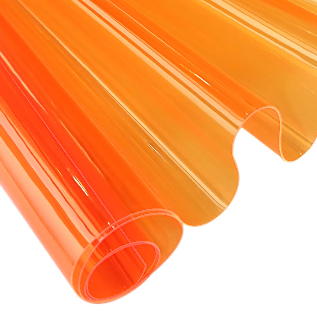 30x135cm Transparent PVC Vinyl, 0.4mm Neon Solid Color Waterproof Fabric Super Clear Mirrored Foil Roll for Making Handags Bows DIY Decor, Orange