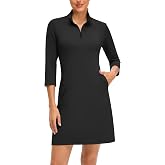WOWENY Golf Dresses for Women Long Sleeve 1/4 Zip Tennis Dress with Shorts and Pockets UPF 50+ Workout Athletic Dress
