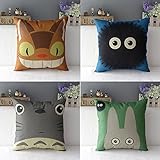 WOMHOPE 4 Pcs Studio Ghibli My Neighbor Totoro Series - Cotton Linen Throw Pillow Case Cushion Cover Square Throw Cover, 18x18 Inches (A (Set of 4))