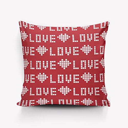 Home Pillow Case Valentine's Day Theme Heart-shaped Pattern Red and White Throw Pillow Covers Square Cushion Cover by Smile Sunflower 20x30 inch
