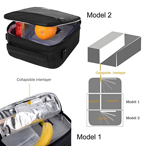 Amersun Lunch Bag with Firm Foil,Reusable Insulated Oxford Lunch Box School Cooler Picnic Holder with Shoulder Strap for Kids Boys Men Women Girls,Spill-resistant( Black Gray ) - Thumbnail 4