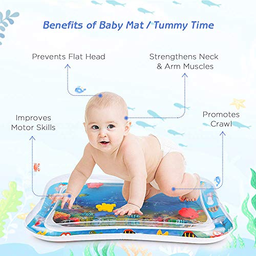 image for JUEQI Tummy Time Water Mat, Perfect Inflatable Water Play Mat for Infa