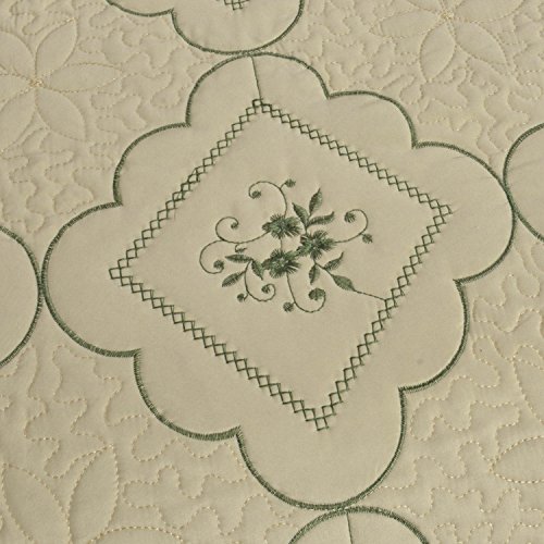 3-Piece Quilt Coverlet Bedding Set Full/Queen(90"x90") Size Bedspread Floral Pattern Exquisite Embroidery Lightweight Hypoallergenic by JessyHome, Olive - Thumbnail 2