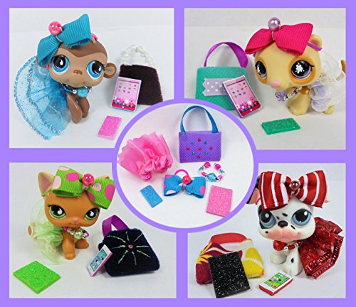 LPS Accessories Clothes Littlest Pet Shop Lot 6 Pc. Tablet Phone Collar Bow Skirt Purse CAT NOT INCLUDED