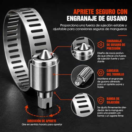 Abrazaderas Metálicas para Tubos, 40PCS 13-19 mm Abrazadera Ajustable con Tornillo Sin Fin de Acero Inoxidable para Automoción, Fontanería y Reparaciones Domésticas, Conexiones Seguras