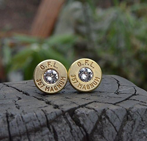 Bullet Earrings stud earrings or post earrings steampunk, GFL Fiocchi .357 magnum gold/brass earrings with Swarovski crystals