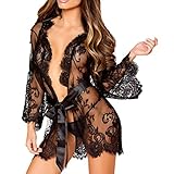 GONKOMA Women's Lace Underwear Women Transparent Lace Lingerie Dress Nightwear (S, Black-1)
