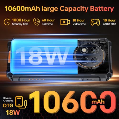 OUKITEL WP28E Movil Resistente 10600mAh 8GB+64GB/1TB TF 6.52" HD, Negro | Móvil Irrompible batería 10600mAh, 16GB(4+12)+64GB/1TB TF，Cámara 13MP Movil Todoterreno, Android 15/NFC/GPS/OTG/Face ID