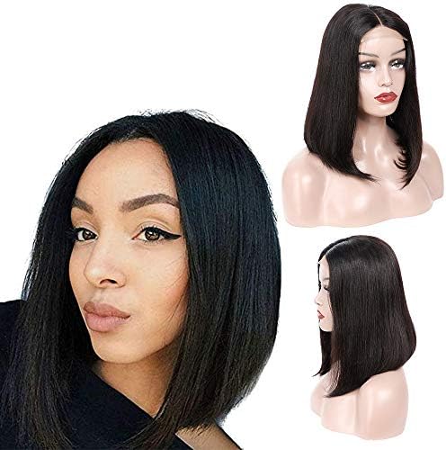 Malaysian Straight Human Hair wigs 4x4 Lace Front Short Bob Wigs Pre Plucked Unprocessed Remy Human Hair lace front wigs for Black Women with Baby Hairs Natural Color By Lovenea (12, Bob wig)