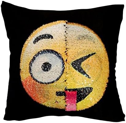 Reversible Sequin Pillow Case,Emoji Throw Cushion Covers for Home Decor Party Sofa Couch Bed Car ,16"x16" Magic Mermaid Pillowcase (Dull and Naughty)