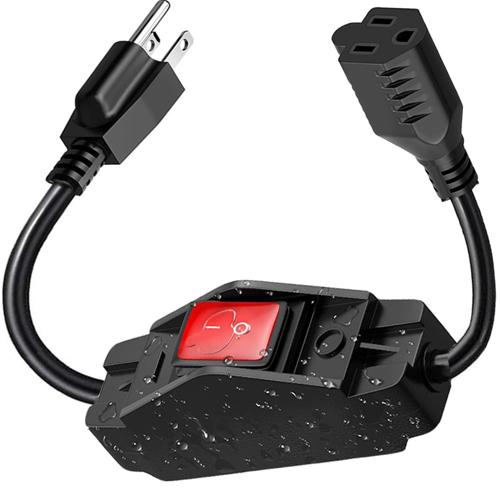 Photo 1 of 1.3ft Extension Cord with Switch, Weather Proof Extension Cord with On Off Switch, Heavy Duty 125v/250v 1625W Grounded Outlets 3 Prong Plugs with Safety Cover for Indoor/Outdoor Electrical Appliances