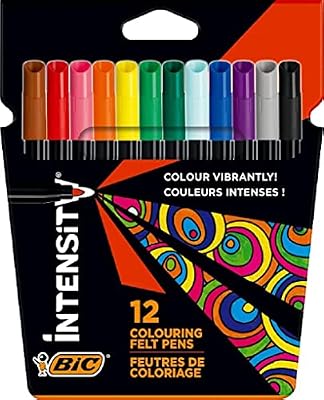Intensity Filzstifte, zum Malen für Erwachsene und Kinder, in 12 auswaschbaren Farben, mit stabiler Spitze, im Karton Etui