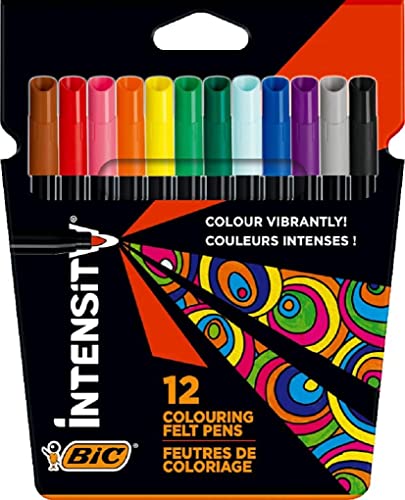 Intensity, Rotulador de Tinta Lavable de Larga Duración, Punta Fina resistente (0.9 mm), Colores Surtidos, Paquete de 12 uds