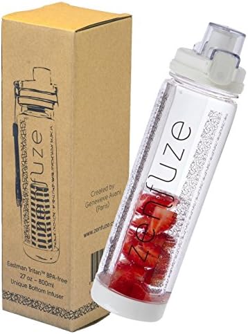 Genevieve Avani Unique 3-in-1 Premium Zenfuze Sport Water Bottle – BPA Free Fruit Infuser with Flip Top Locking Lid and Extra Wide Drinking Spout for Fast Refreshment