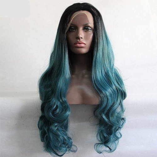 xiweiya wig mermaid green body wave wig with dark roots mix green synthetic lace front wigs heat resistant fiber hair
