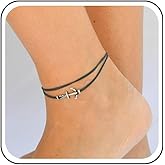 Aneneiceera Boho Layered Leather Anchor Anklet Bracelet Black Leather Cord Ankle Bracelets Black Rope Anklets Black String Anklets Foot Chain Jewelry for Women Sailing Gifts