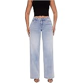 ONESO Mid-Low Rise Baggy Jeans Wide Leg for Women Distressed Pants Stretchy Bottom Lady Basic Comfortable Denim