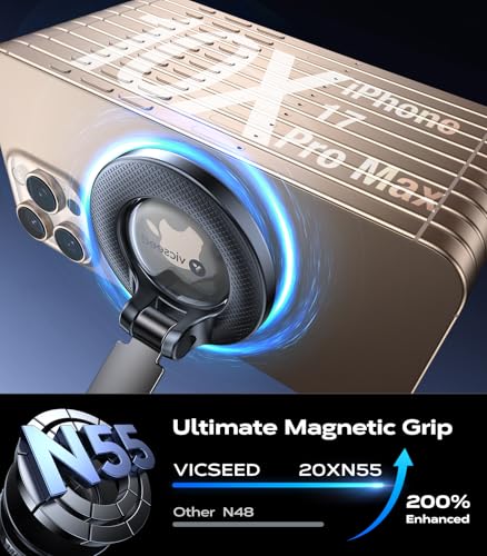 VICSEED for Magsafe Car Mount Vacuum Magnetic Phone Holder for Cars [55+KG Ultra-Strong Suction] Car Phone holder Accessories [360° Rotate & Fold] for iPhone17 Pro Max Air 16 15 14 13 12 & Samsung | [20xN55 Magnet] for MagSafe Car Mount [360° Rotation] Car Phone Holder for Dashboard Windscreen, iPhone 17-12 Samsung Pixel