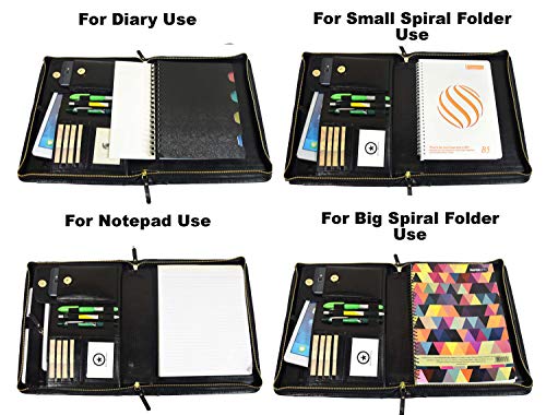 Zippered Genuine Leather Business Portfolio |Easy to Carry Organizer With Writing Pad Holder, Business Card And Pen Slots. IPAD Holder And Flip-Closure Phone Pocket,Black by Aaron Leather (W/o Handle) - Thumbnail 3