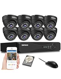 SANSCO cámara de seguridad CCTV Sistema con 8 canales 1080 N DVR, 8 °Cámaras (todos los HD 720P 1 MP), y 2 TB Disco duro interno Disco   todo en uno Kit de cámara de vigilancia