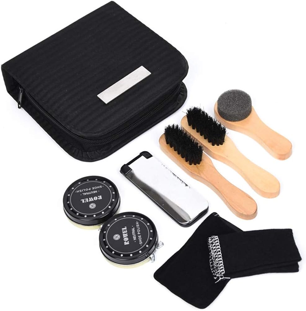 Shoe Shine Polish Kit 8 in 1 Leather Bag